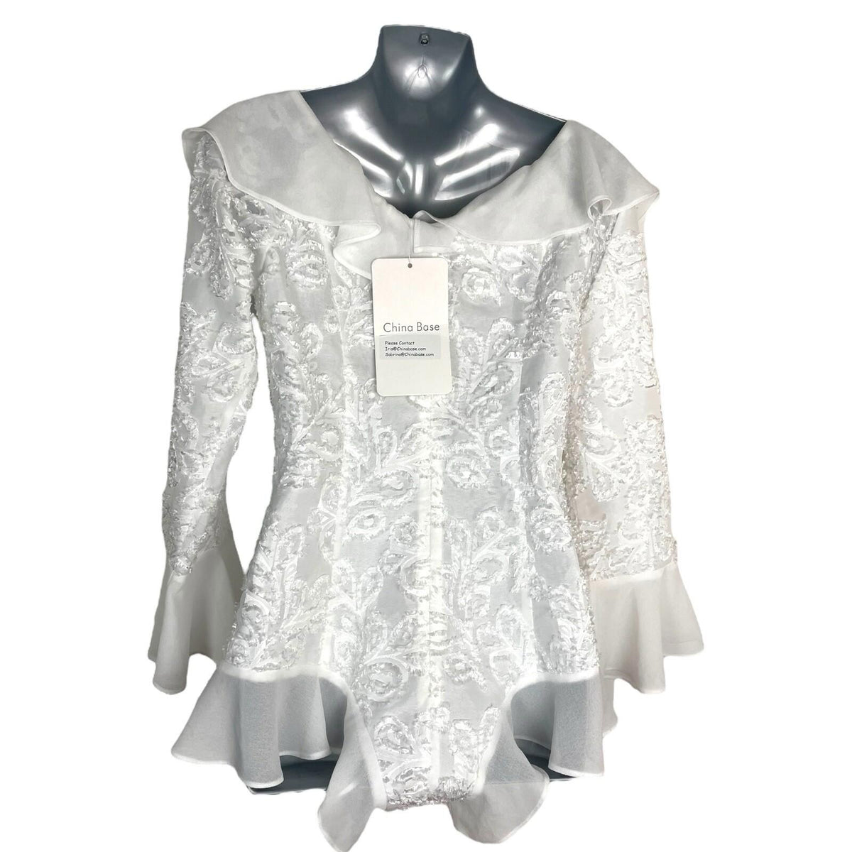 China Base White Frill Textured Blouse Top Women's UK Size 8