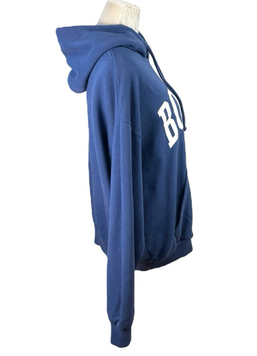Pull&Bear Hoodie Women’s UK Size XS Blue Long Sleeve Oversized Jersey BOSTON