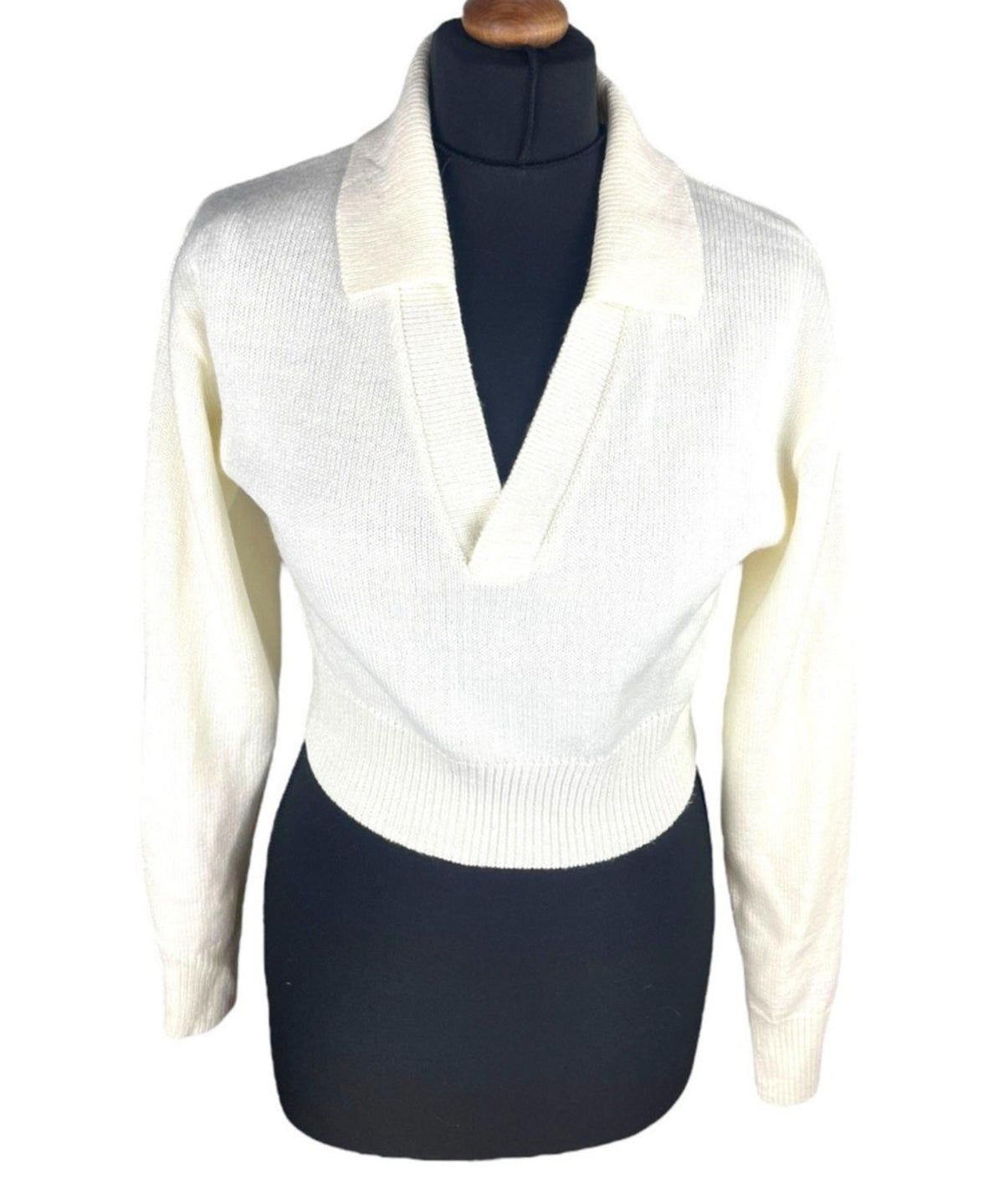 Divided Ivory Collared Jumper Cropped Long Sleeve Women's UK Size XS