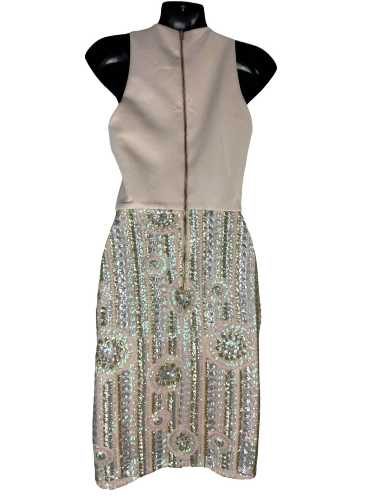 ASOS Beige ASOS Sequin Party Dress Women's UK Size 8 Knee Length Sleeveless Lined Pastel