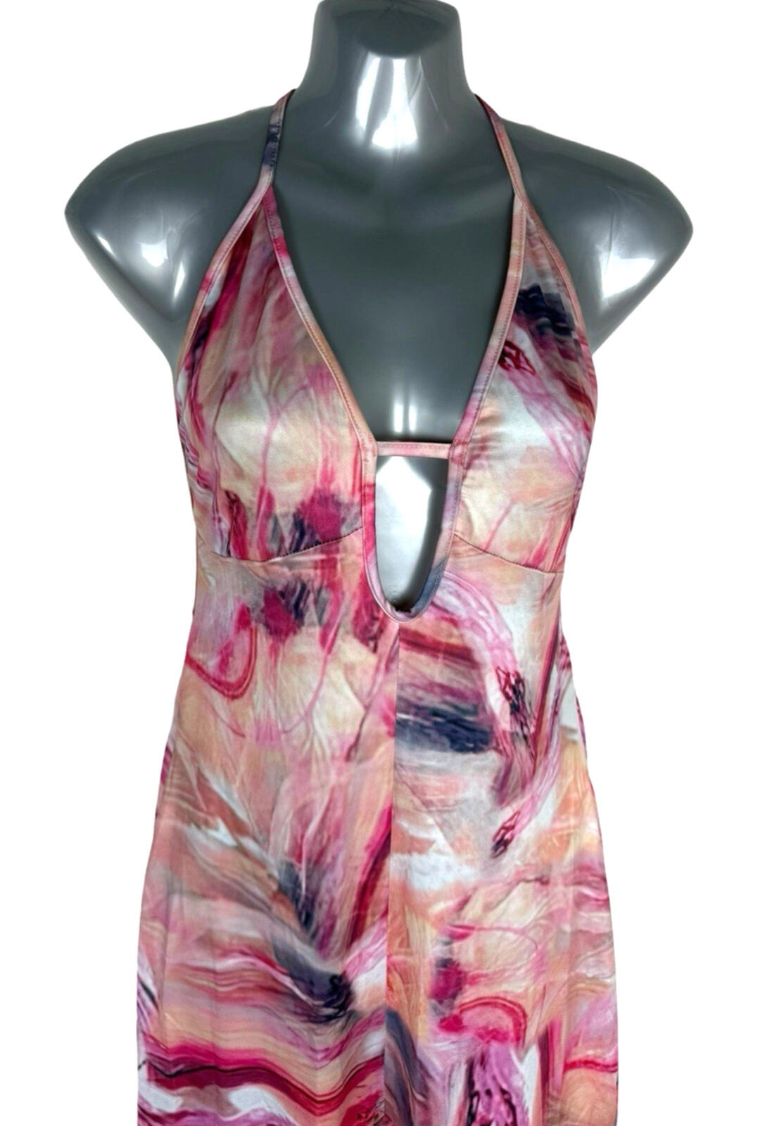 Shein Cut Out Jumpsuit Women's UK Size M Stretch Halter Neck Pink Open Back