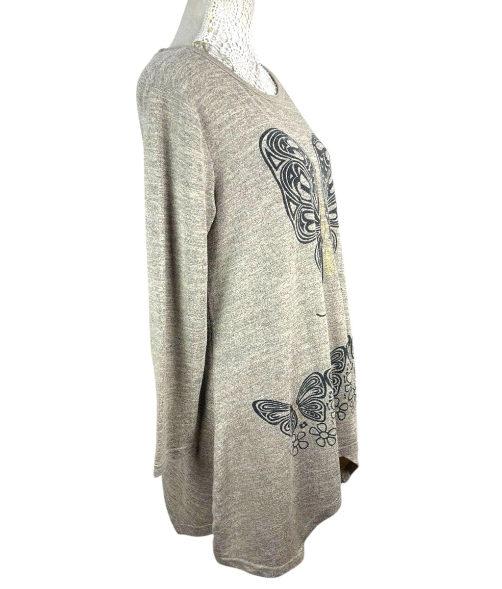 Frock Me Beige Butterfly Tunic Top Women's UK Size M Beige Long-Sleeved Lightweight Jumper