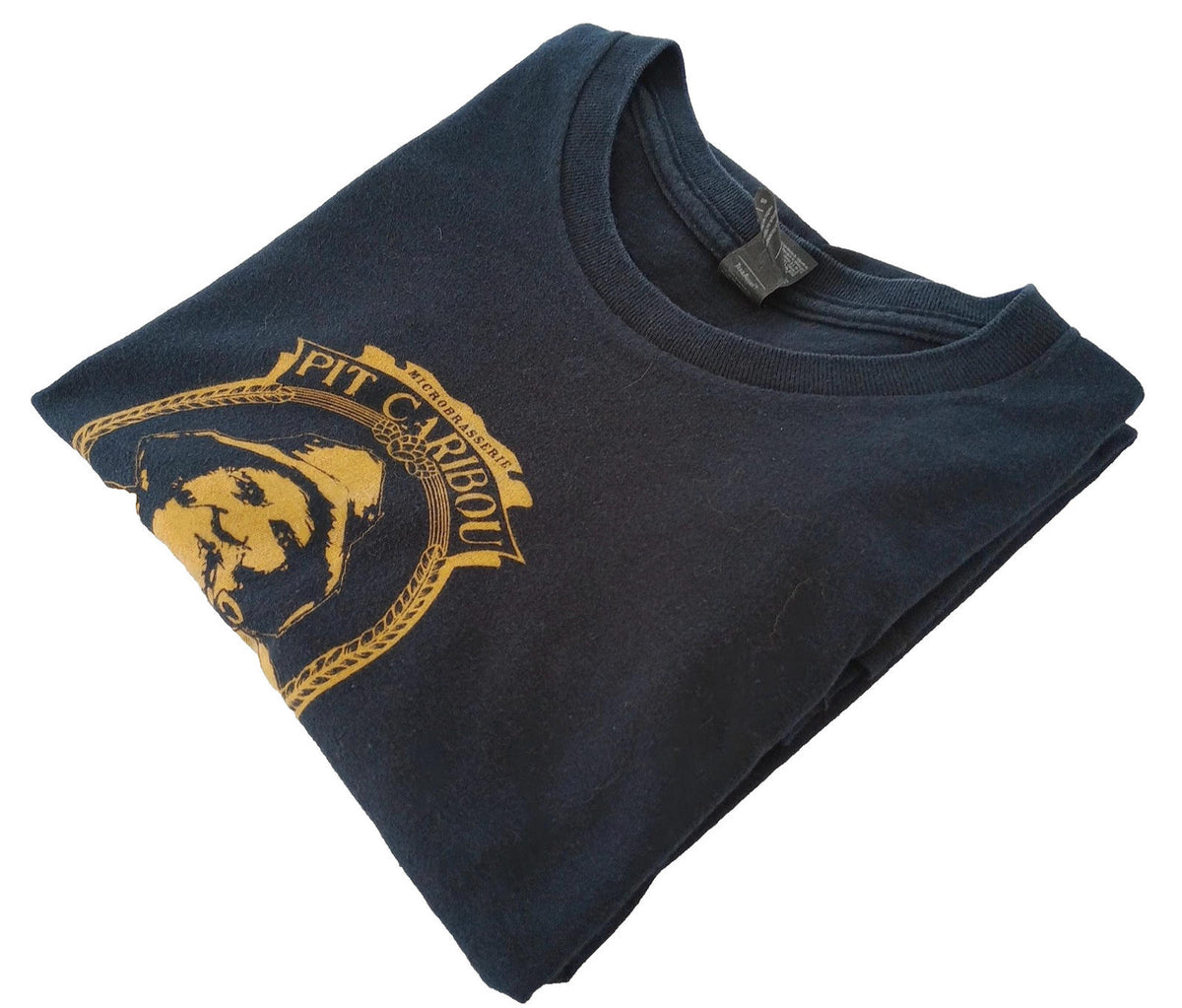 Pit Caribou Graphic Print T-Shirt Men's UK Size XS Black Crew Neck 100% Cotton