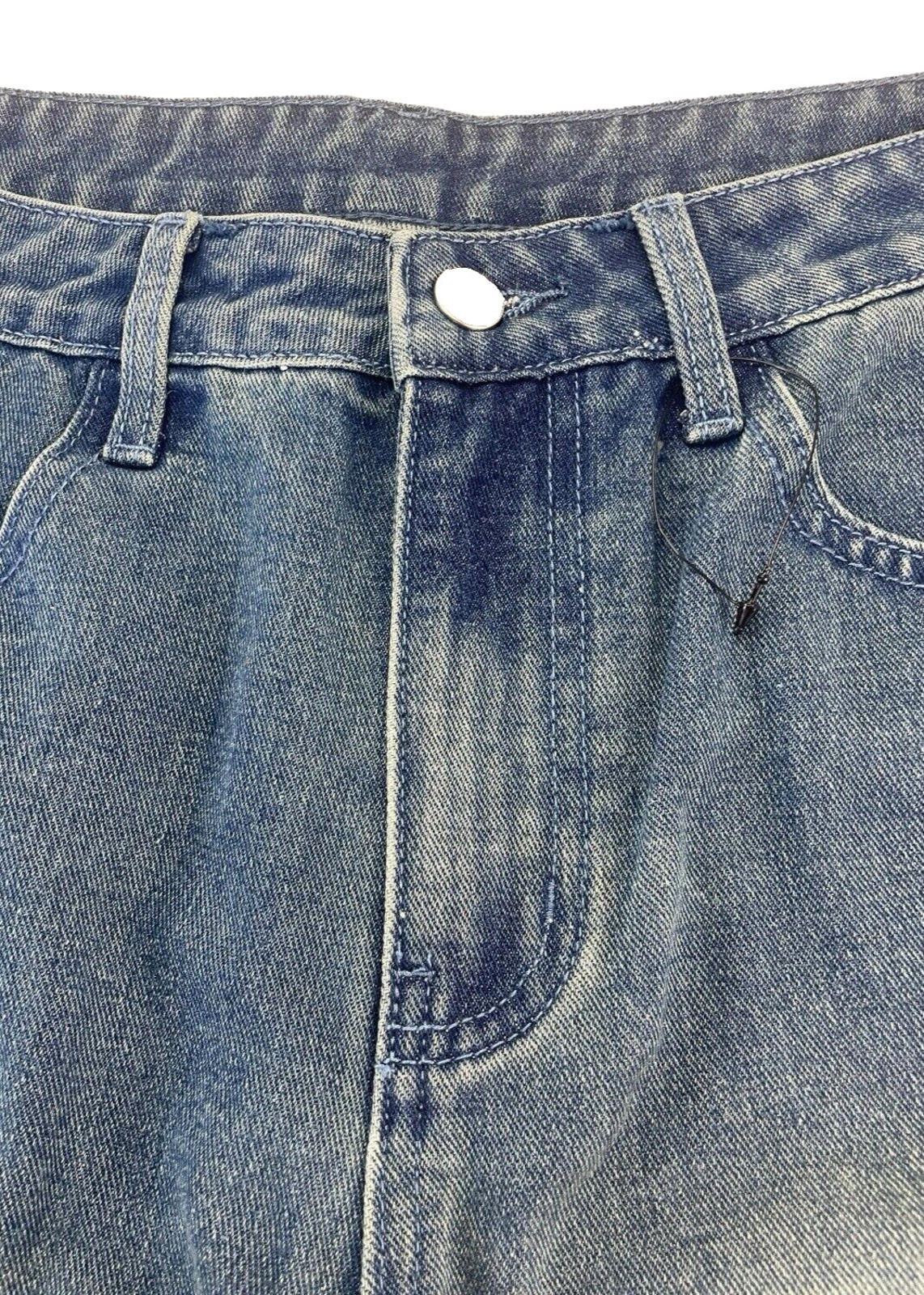 Long Denim Shorts Zipped Front Design Faded Denim Women's UK 8