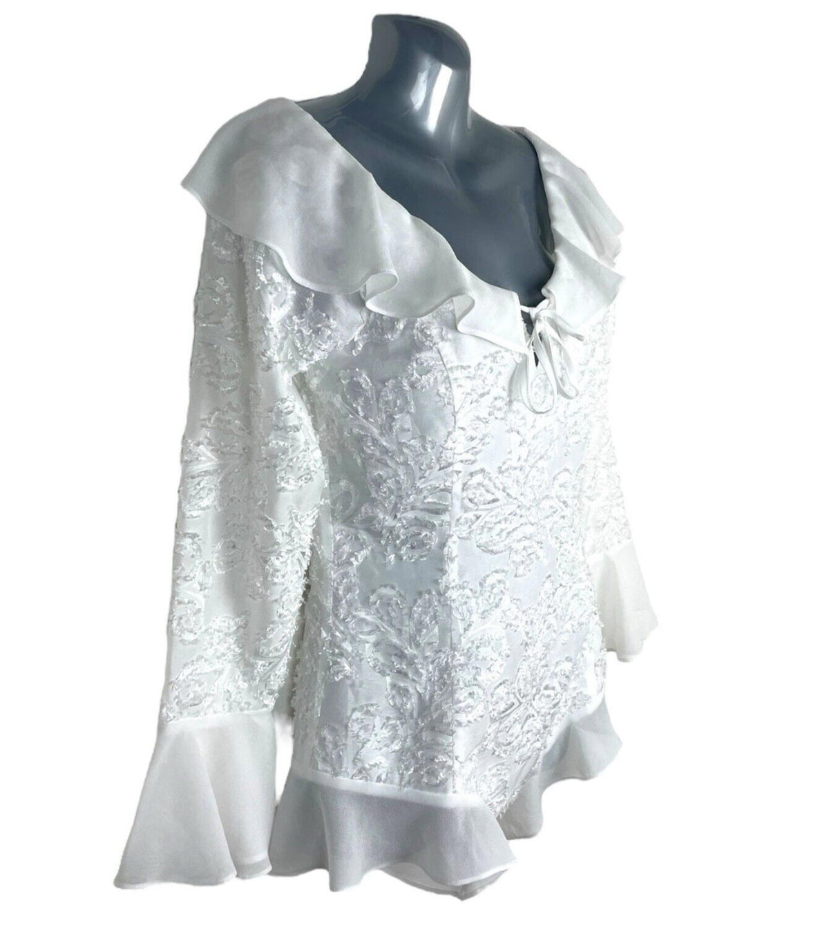 China Base White Frill Textured Blouse Top Women's UK Size 8