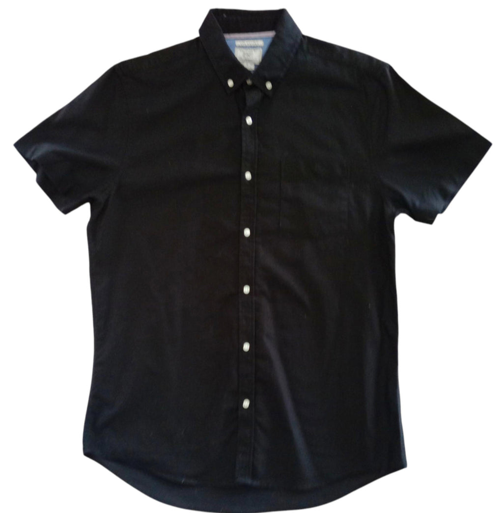 F&F Shirt Short Sleeve Black 100% Cotton Pocket Men's UK Size M Medium