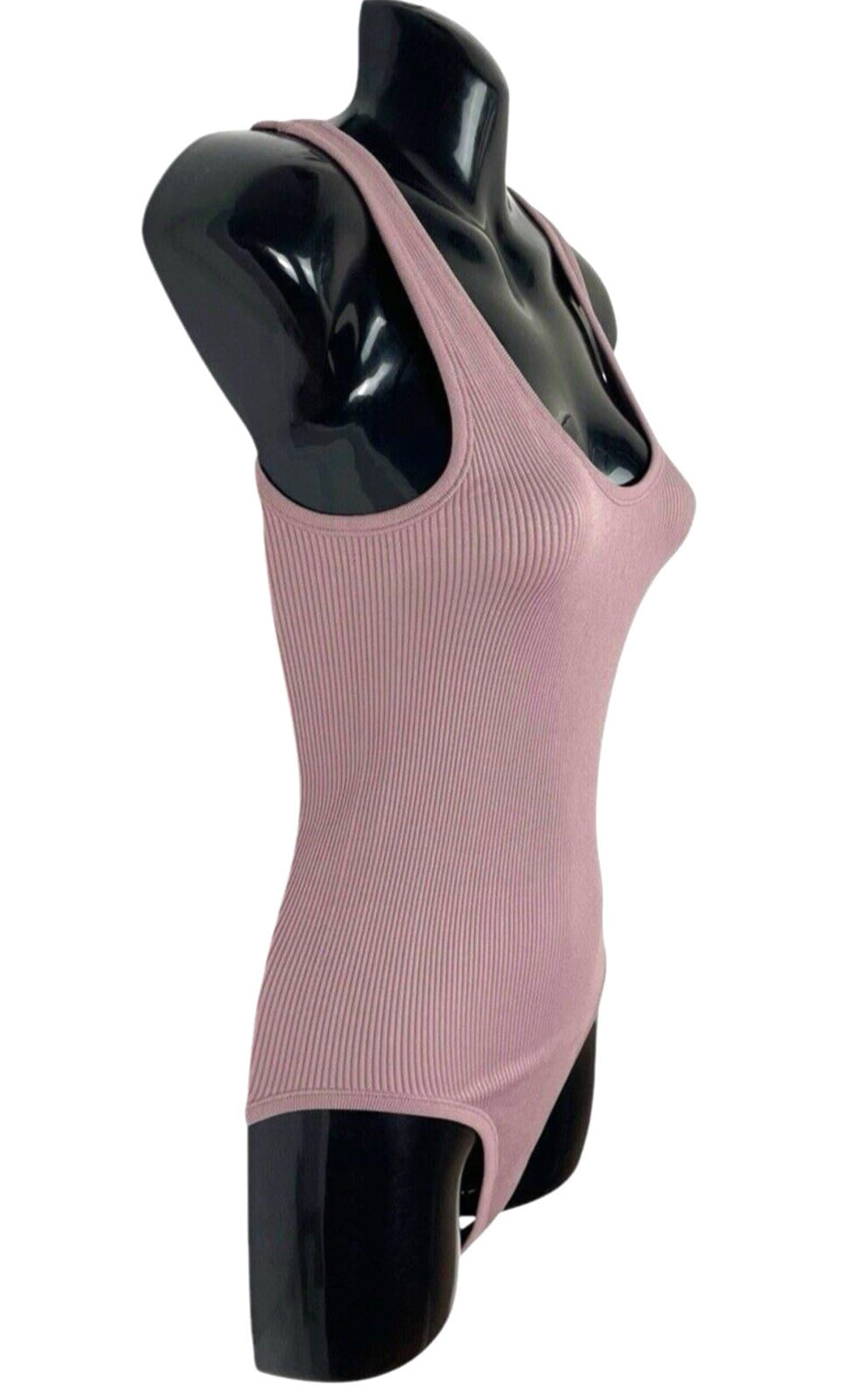 Inlyric Lilac Inlyric Bodysuit Argyle Purple Ribbed Top Stretch Women's UK Size 10