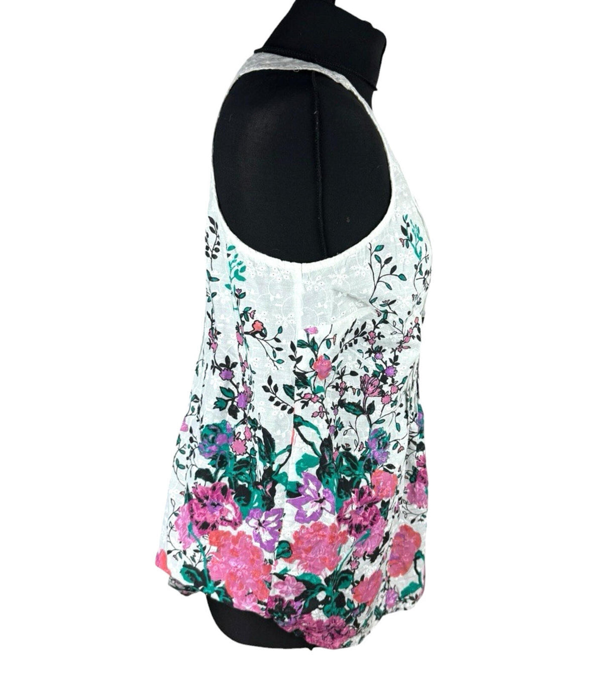 F&F Floral Blouse Women's UK Size M Button Up White Embroidered Sleeveless