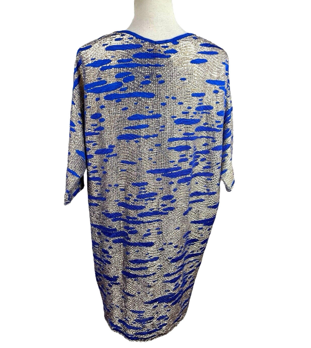 ASOS Blue & Gold Shimmer T-shirt Mini Dress Oversized Women's UK Size 6