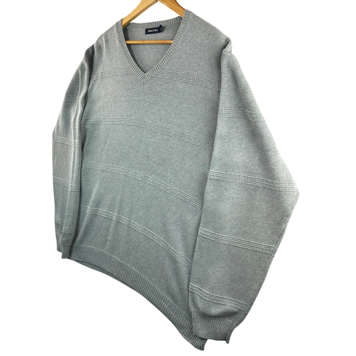 Nautica Gray Nautica Knit Jumper Men's UK Size XL Grey Stripe Long Sleeve 100% Cotton Sweater