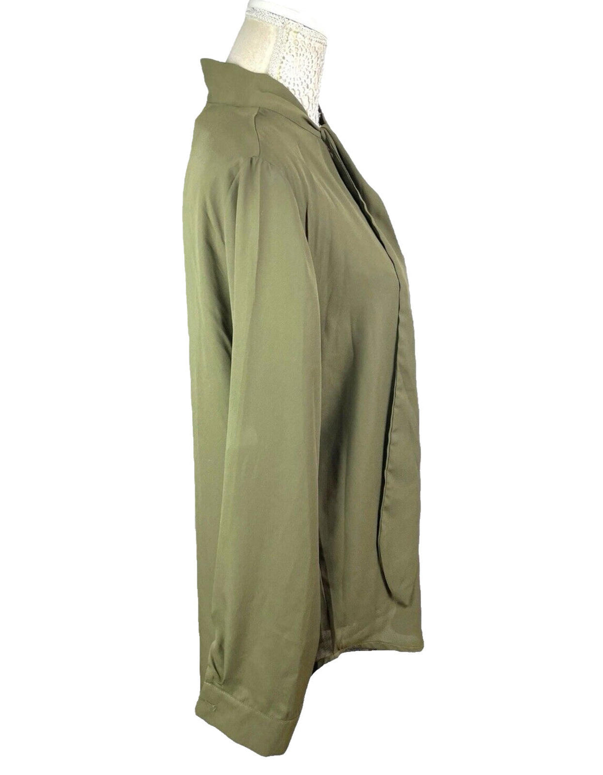 Yidarton Khaki Green Blouse Tie Neck Chiffon Women's UK Size L (14)