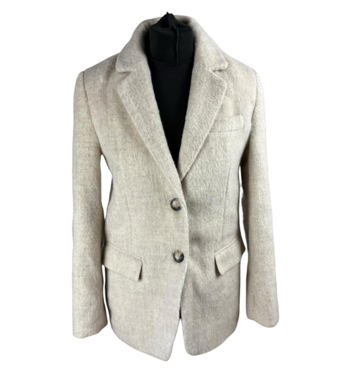 Stradivarius Wool Blazer Jacket Women’s UK Size XS Relaxed Fit Beige
