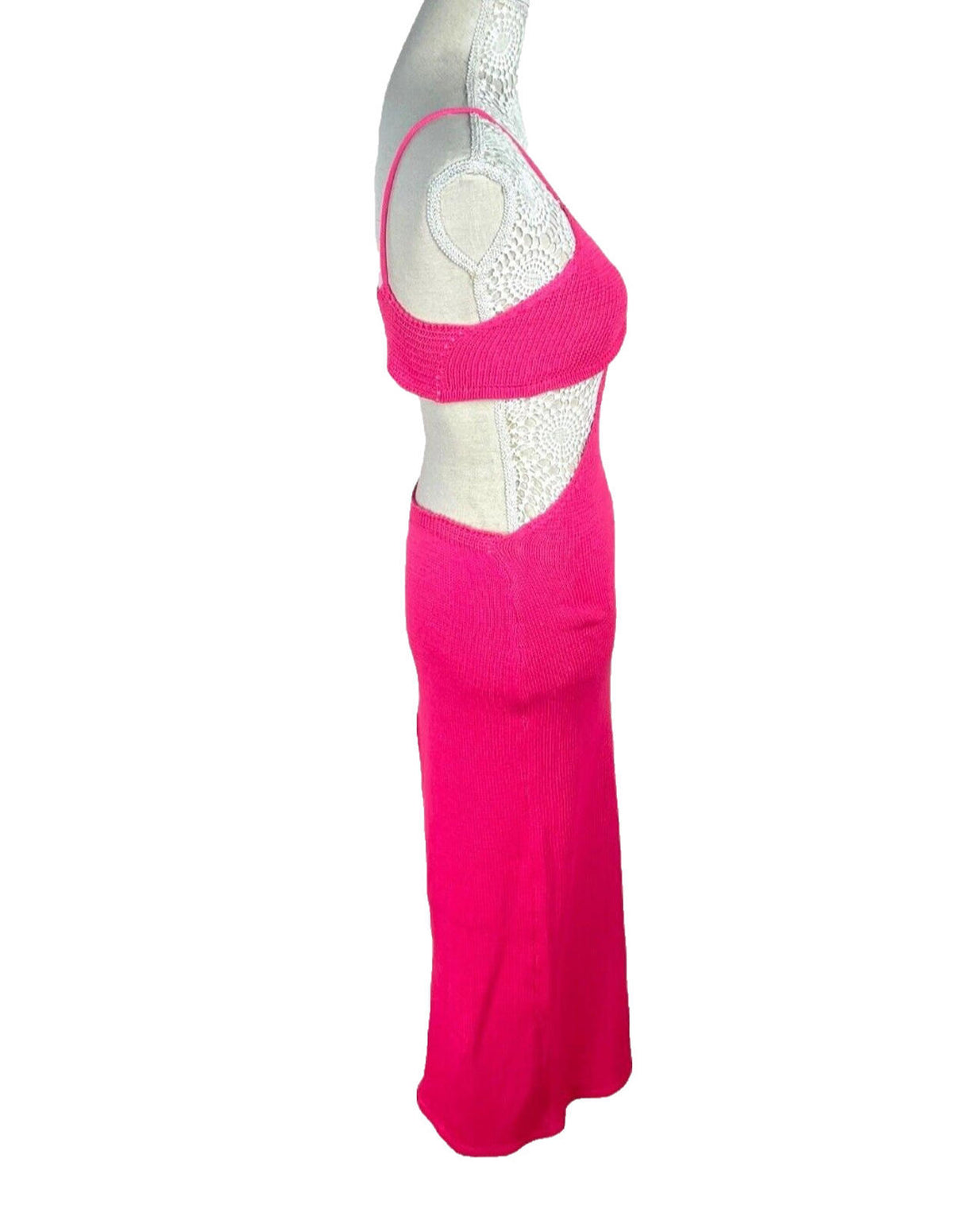 Cut Out Maxi Dress Pink Knit Women's UK Size 8