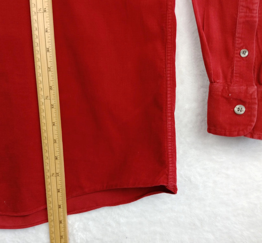 Charter Club Corduroy Shirt Men's UK Size L Red Pocket 100% Cotton Easy Care