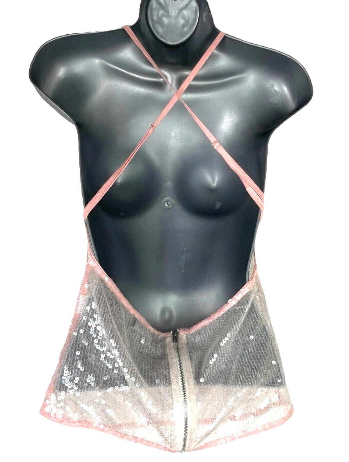 Pretty Little Thing Sheer Sequin Tank Top Backless Women's UK Size 8