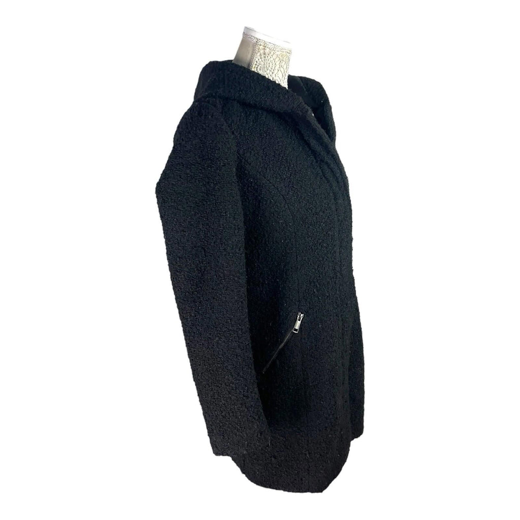 Primark Black Teddy Fleece Coat Mid Length Hooded Women's UK Size 14