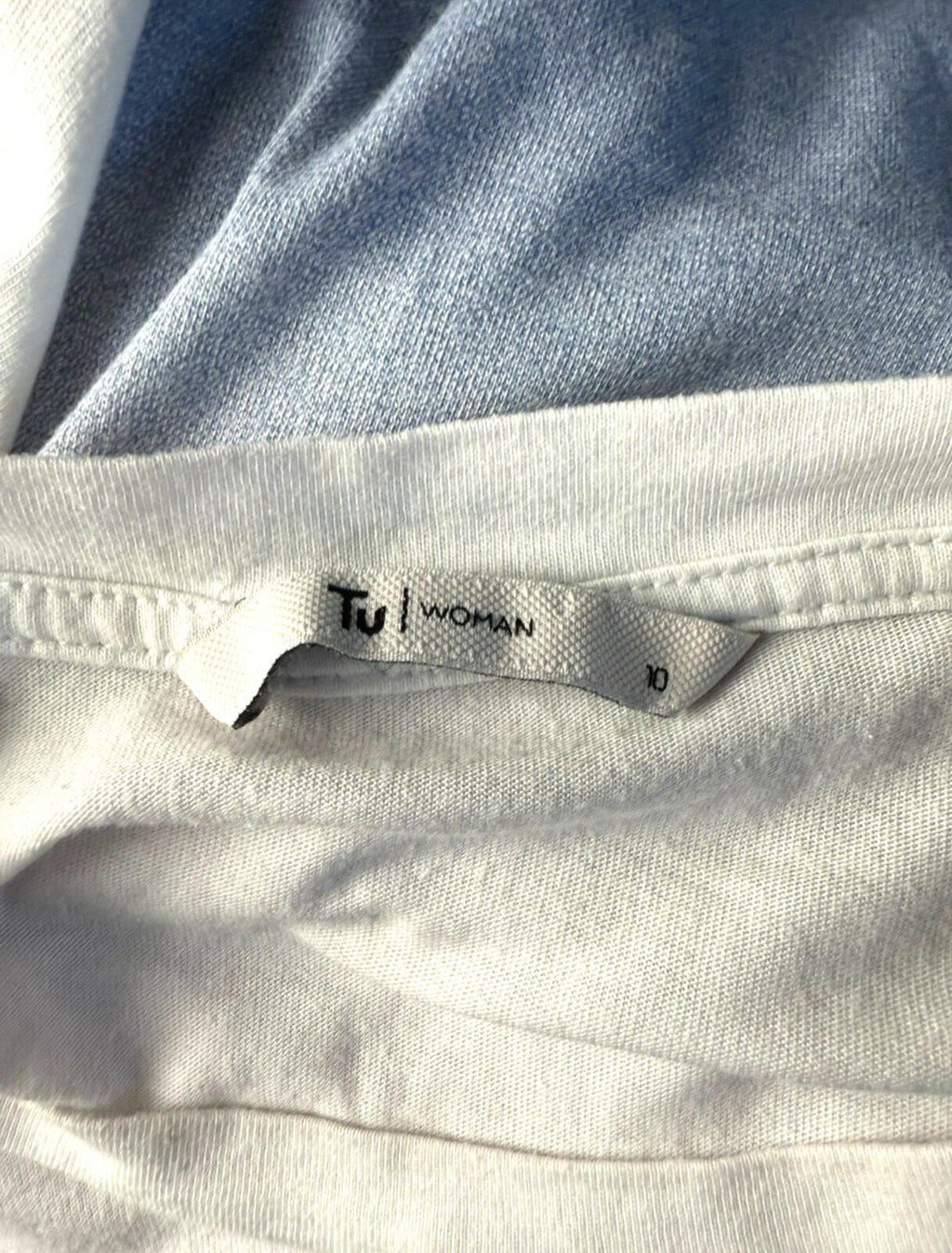 Tu White TU Textured Paris T-shirt Short Sleeve Women's UK Size 10 Ombré White Blue