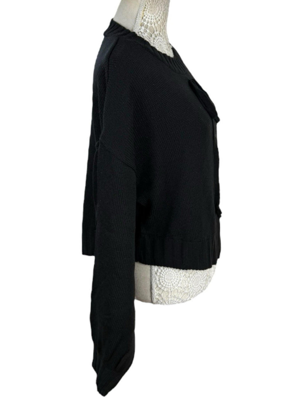 Black Knit Jumper Relaxed Fit Bow Detail Crew Neck Women's UK Size S
