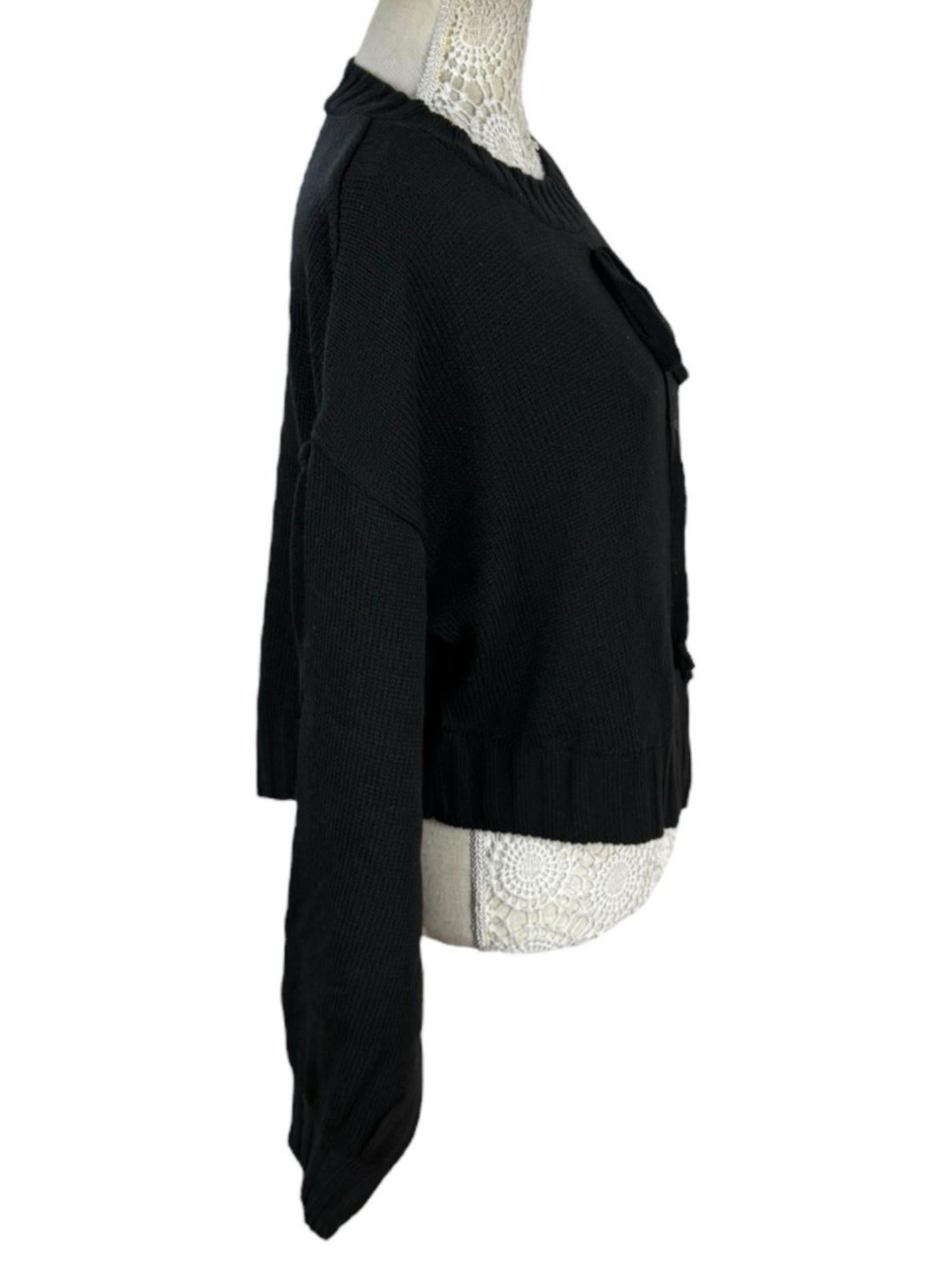 Black Knit Jumper Relaxed Fit Bow Detail Crew Neck Women's UK Size S
