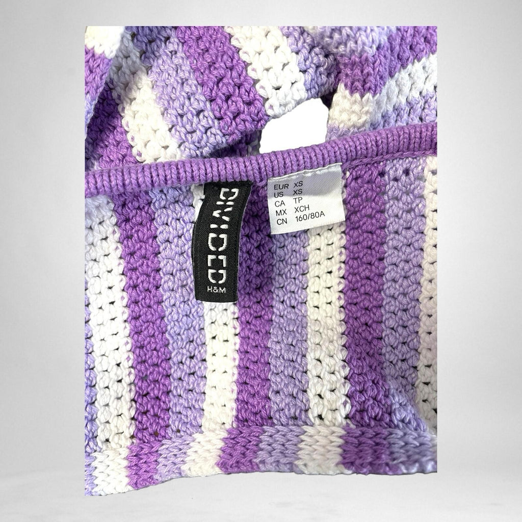 Divided Crop Top Purple Stripe Knit Women's UK Size XS