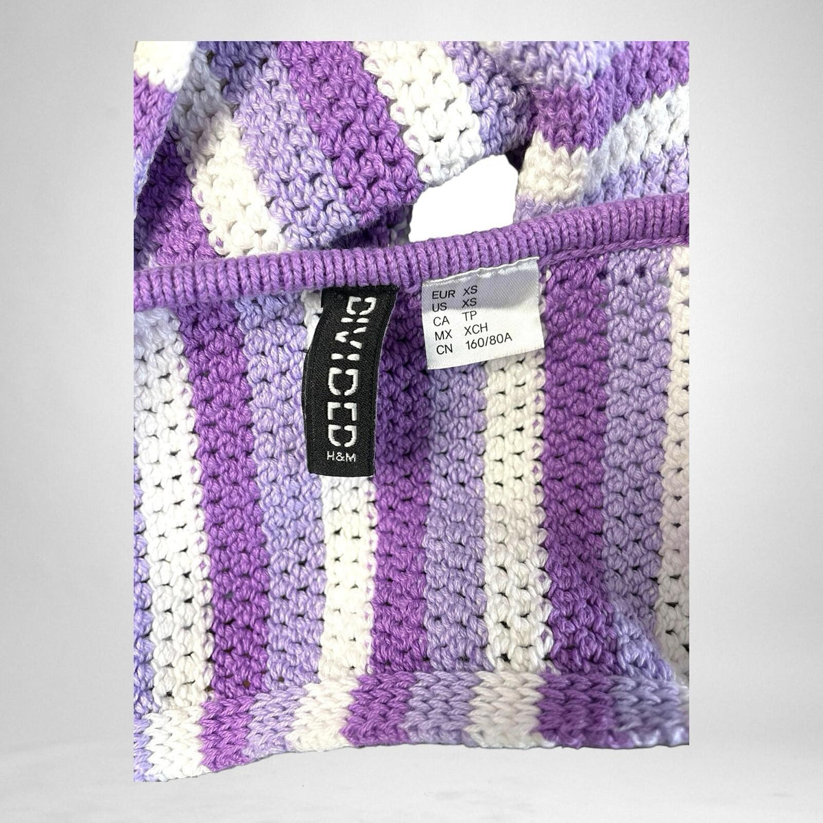 Divided Crop Top Purple Stripe Knit Women's UK Size XS