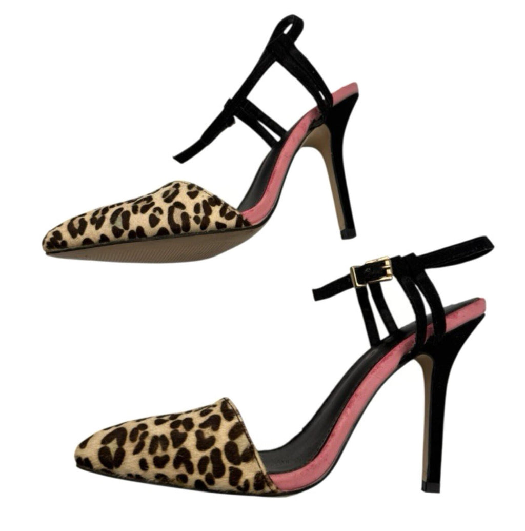 Miss KG Leopard Sling-Back Stiletto Shoes Women's UK Size 6 Pony Fur Kurt Geiger