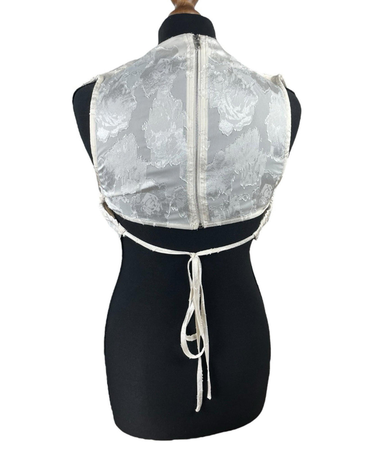 Pretty Little Thing Cream Satin Crop Top High Neck Tie Back Women's UK Size 8