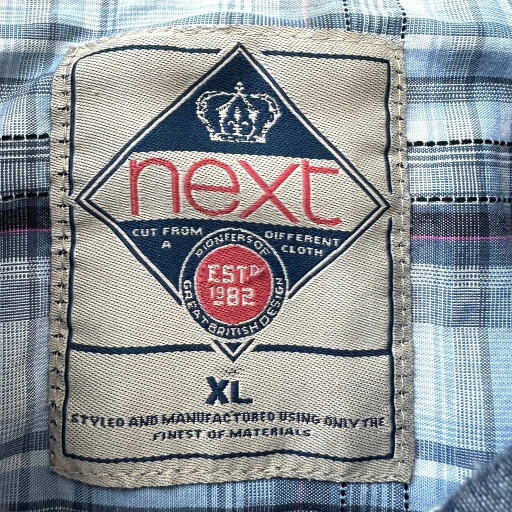 Next Plaid Snap Shirt Men's UK Size XL Long Sleeve Western Blue & White Check