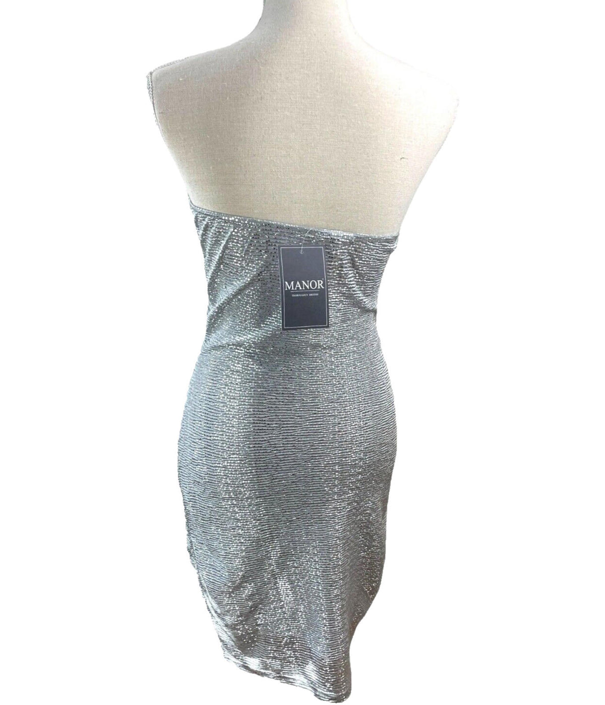 Manor Bodycon Midi Dress Silver Metallic Effect Strapless Women’s UK Size 8