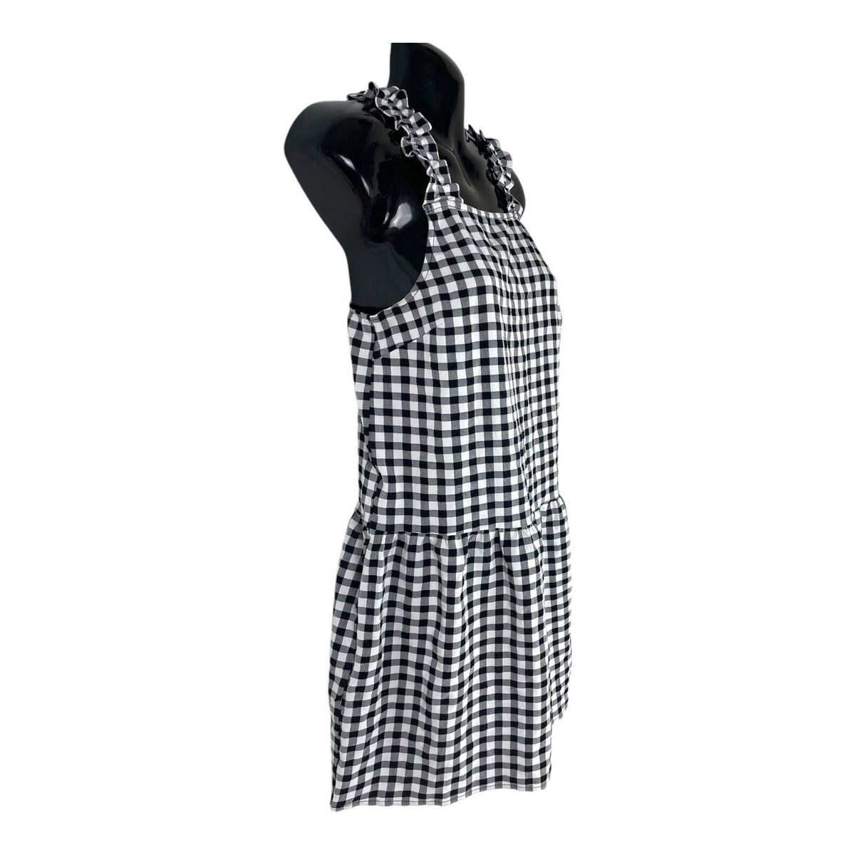 Divided Black & White Gingham Smock Dress Frilled Straps Women’s UK Size XS