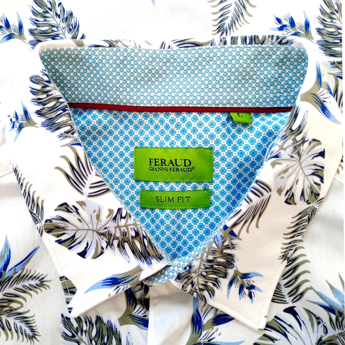 Feraud Shirt Long Sleeve Leaf Design White 100% Cotton Men's UK Size Medium M