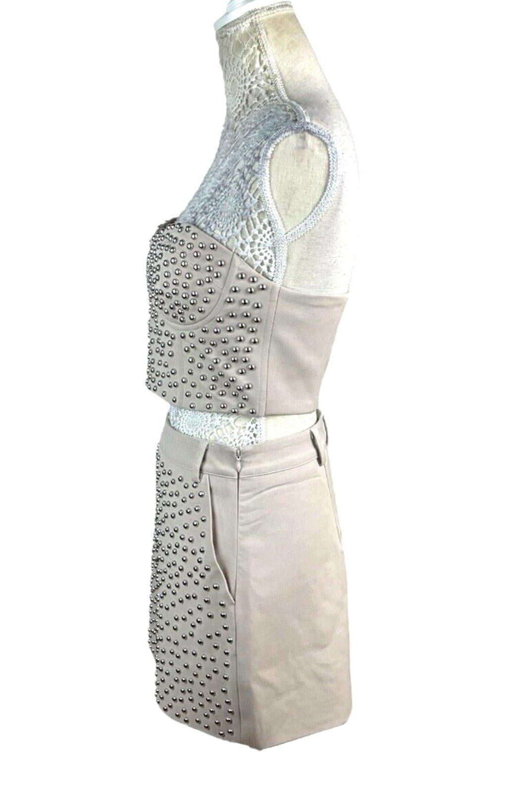 Nasty Gal Beige Studded Skirt And Crop Top Co-Ord Set Women's UK Size 10