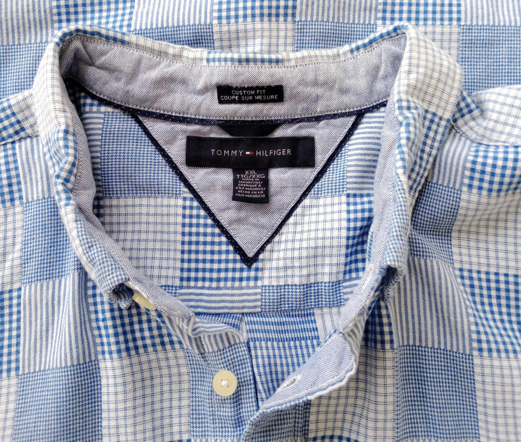 Tommy Hilfiger Men's UK Size 2XL Blue Check Long Sleeve Pockets Easy Care