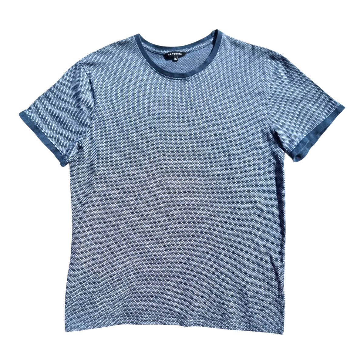 Peacocks Blue Peacocks T-Shirt Men's UK Size XL Blue Geometric Pattern Crew Neck Summer