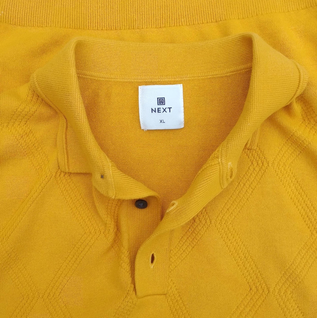 Next Knit Polo Shirt Men's UK Size XL Yellow Short Sleeve 100% Cotton Summer