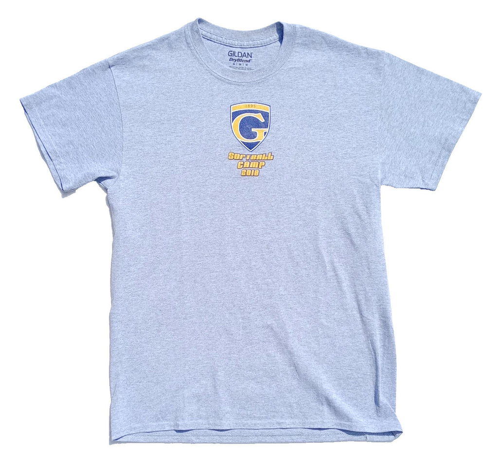 Gildan Gray Softball Camp Graphic Print T-Shirt Men's UK Size M Grey Crew Neck Cotton Mix