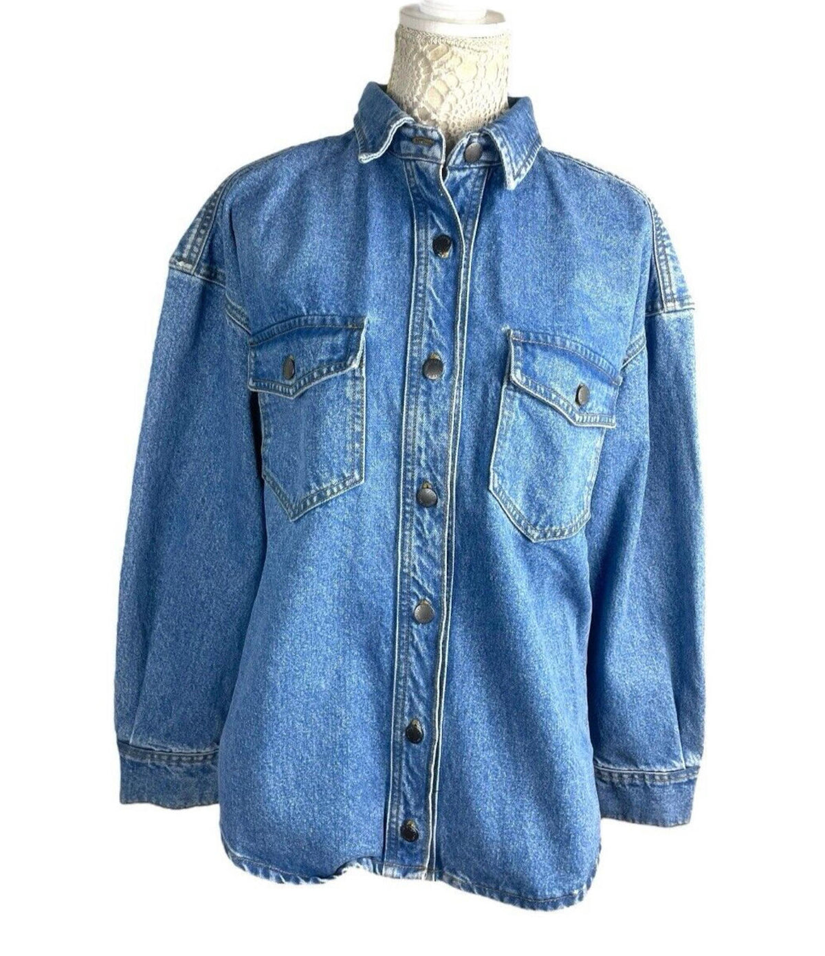 Nasty Gal Blue Denim Shirt Top Button Up Women's UK Size 10