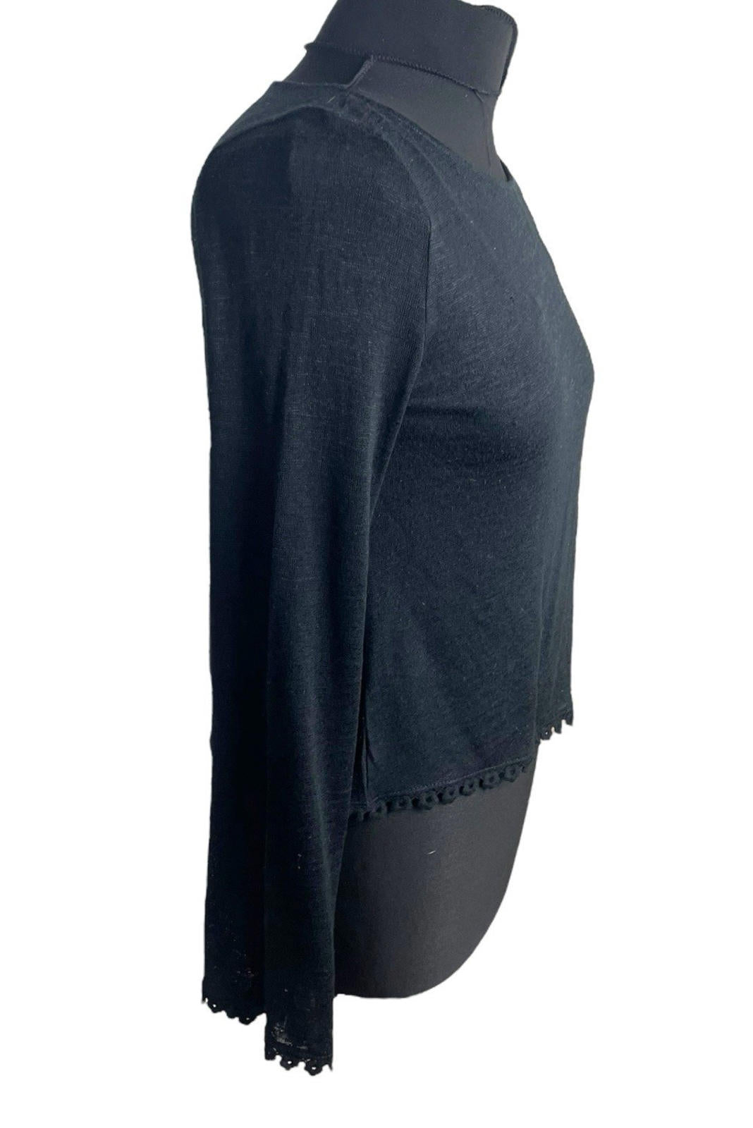 Divided Black Long Sleeve Blouse Top Frilled Hem Women's UK Size S