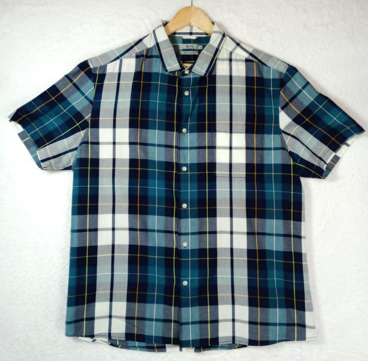 Tu Man Shirt Men's UK Size XL Check Short Sleeve 100% Cotton Pocket
