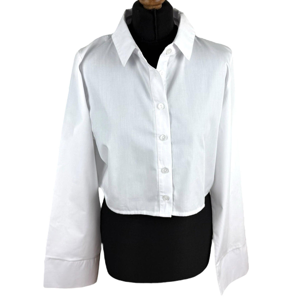 Cropped Shirt Women’s UK Size S White Long Sleeved Button Down Structured Collar