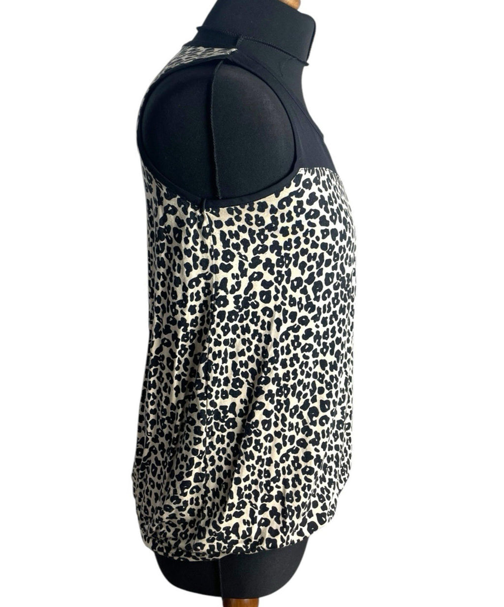 Beige Leopard Print Vest Top Chiffon Panel Neck Women's UK Size S