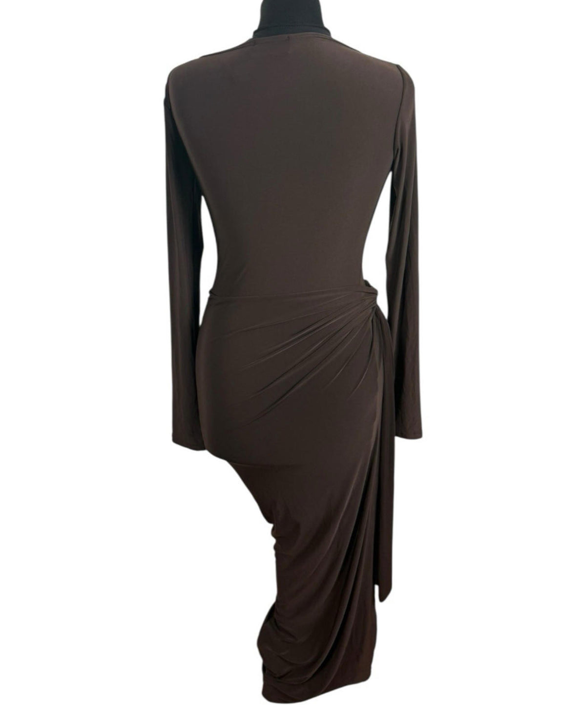 Brown Bodycon Wrap Dress Maxi Stretch Slimfit Slimming Womens UK Size A
