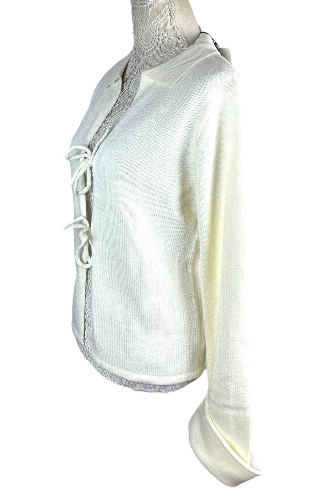 Cassiopea Cream Knit Cardigan Tie Front Collared Women's UK Size S