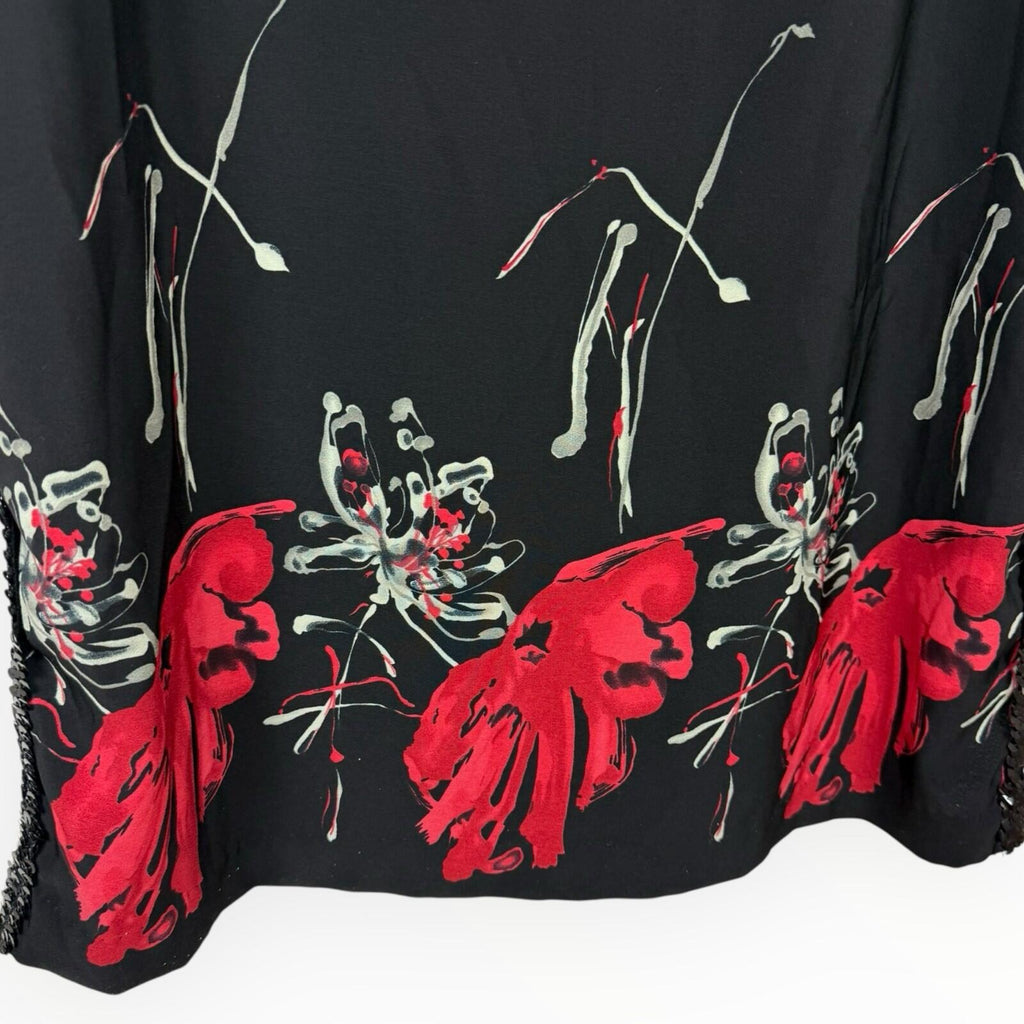 Floral Dress Set Women's UK Size XL (16) Chiffon Midi Cardigan & Scarf Black Red