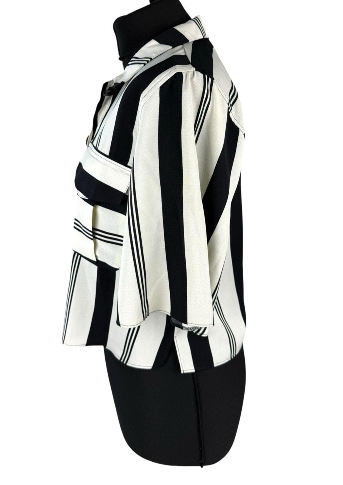 Primark Cropped Shirt Women’s UK Size 8 Bold Monochrome Stripe & Front Pockets
