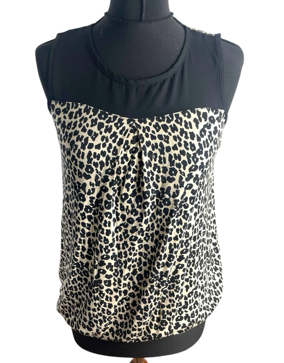 Beige Leopard Print Vest Top Chiffon Panel Neck Women's UK Size S