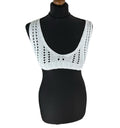 White Knit Micro Crop Top Perforated Hole Design Women's UK Size 8