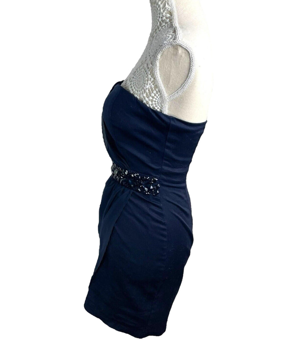 AX Paris Navy AX Paris Mini Dress Navy Strapless Embellished Padded Women's UK Size 10