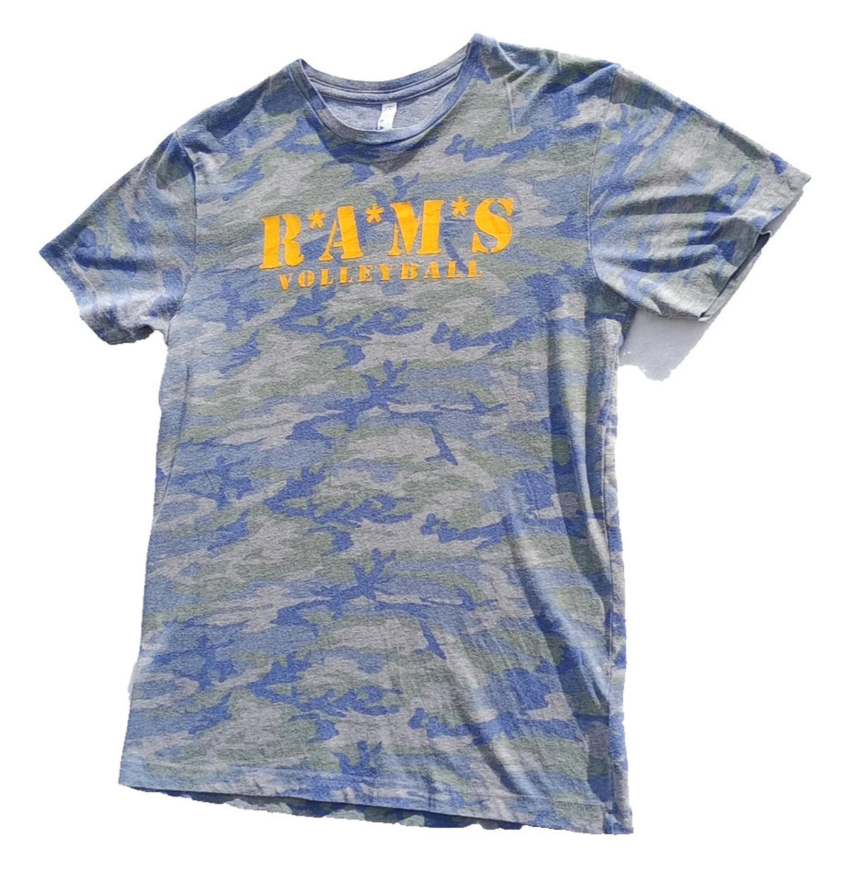 L.A.T. Apparel Gray RAMS Volleyball Graphic Print T-Shirt Men's UK Size M Grey Crew Neck Cammo