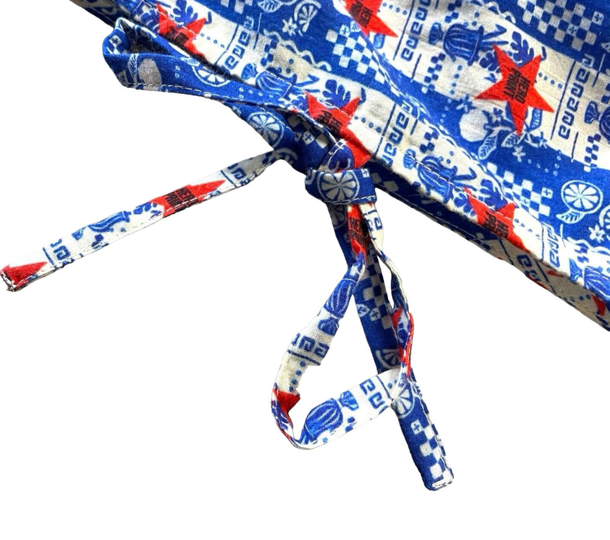 Blue & Red Star Print Straight Leg Trousers Tie Side Detail Women's UK Size 8